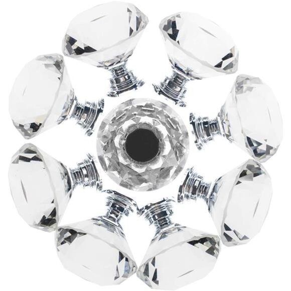12 Pack Drawer Knobs Diamond Shaped Crystal Glass 30mm Cabinet Knobs - Picture 3 of 7